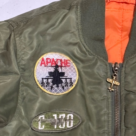 Vintage Aviator Kids Bomber Jacket, Alpha Green, Size Small - Picture 2 of 6